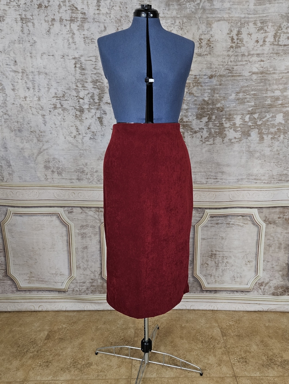 Vintage 1990s Burgundy Red Midi Pencil Skirt M 90s Briggs Whimsigoth - Picture 2 of 14